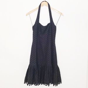 MAGGY LONDON Black Eyelet Halter Dress EUC